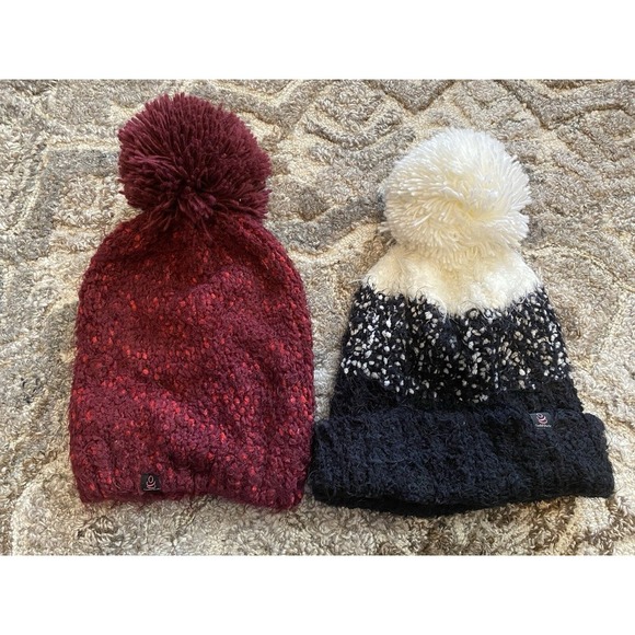 Cuddl Duds Pom Pom Beanie Hat Winter Women's Cozy Soft Knit White Black Pink Lot - Picture 1 of 5